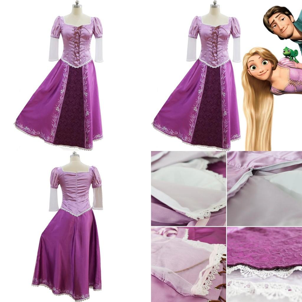 Cadılar Bayramı Partileri İçin Zarif Yetişkin Masal Prensesi Tangled Rapunzel Cosplay Kostümü