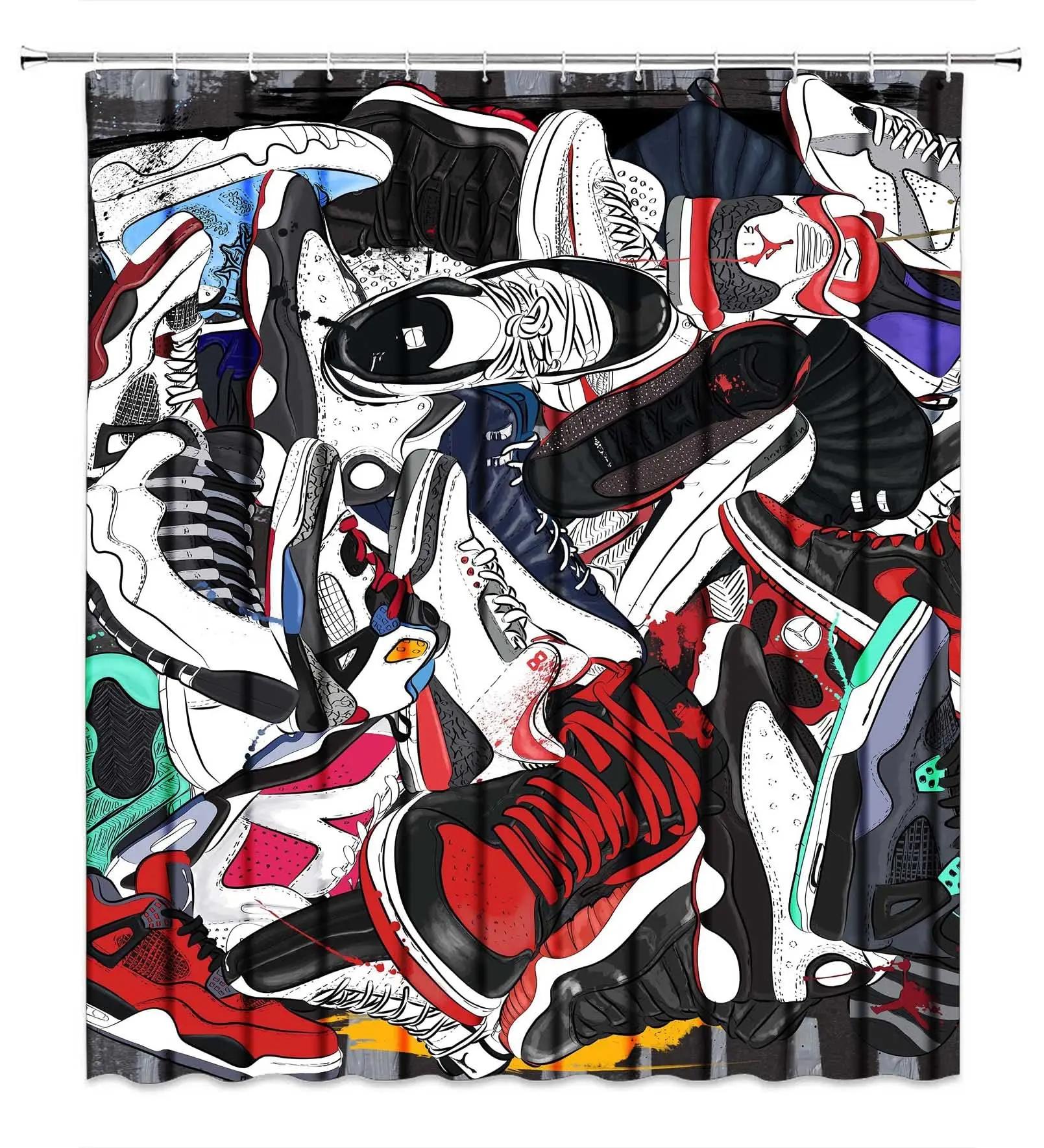 

Basketball Shower Curtain Sports Graffiti Silhouette of An Athlete Slam Dunking Basketball Hippie Birthday Gift Bathroom Curtain W90xH180cm