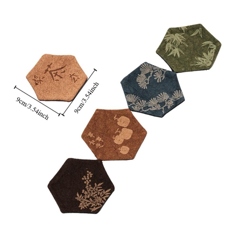 Tie-Dye Fabric Chinese Vintage Tea Cup Coaster Hexagonal Heat-Resistant Tea Cup Insulated Mat Anti-Scalding Non-slip