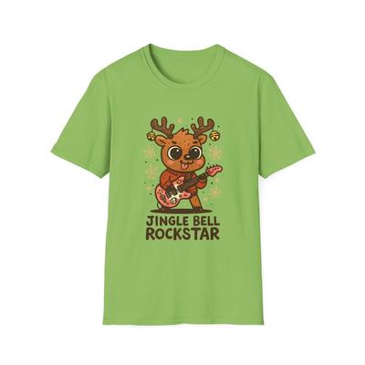 Unisex Softstyle T-Shirt Cute Reindeer Christmas Sweater Pink Guitar Winter Art