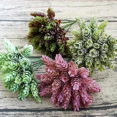 2 Bundles Fake Green Plant Artificial Plastic Flowers for Home Table Decorative Wedding Christmas Diy Candy Gift Box