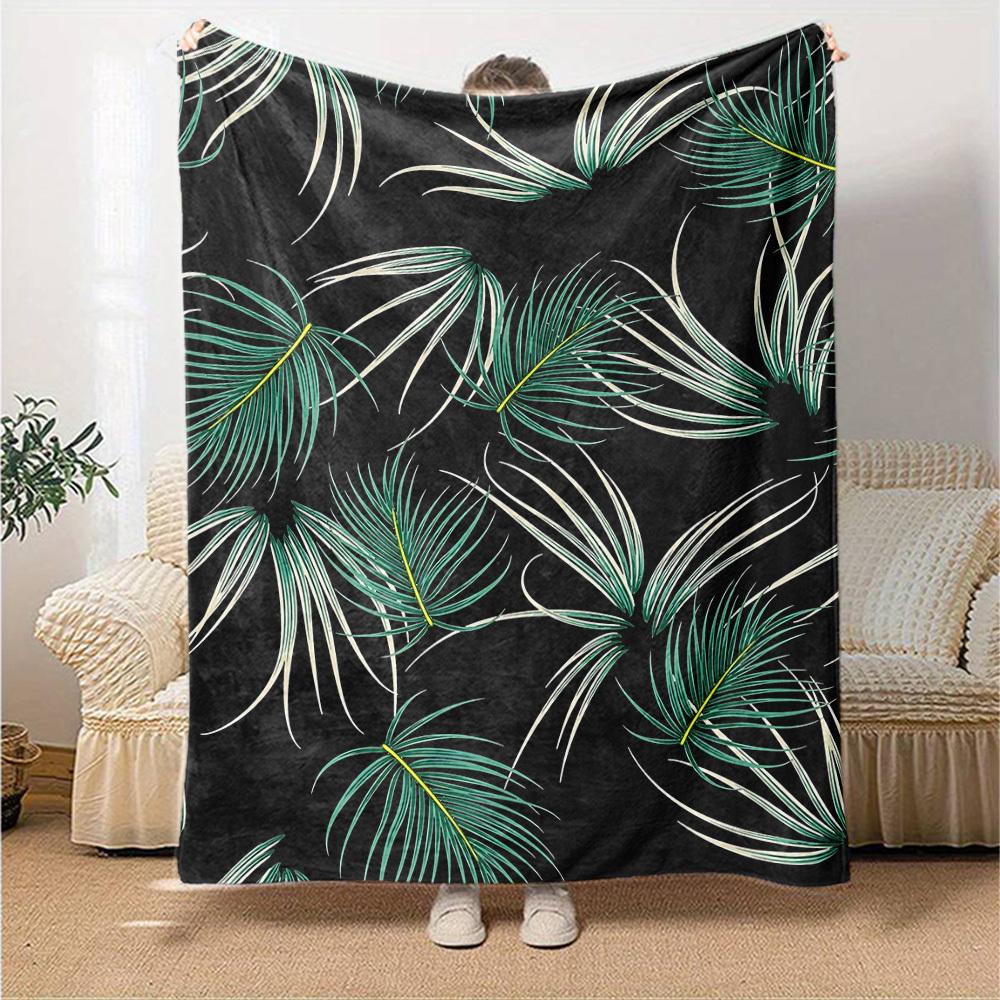 1pc Palm Leaves Pattern Blanket Lightweight Flannel Throw for Sofa Bed Travel Camping Livingroom Office Couch Chair