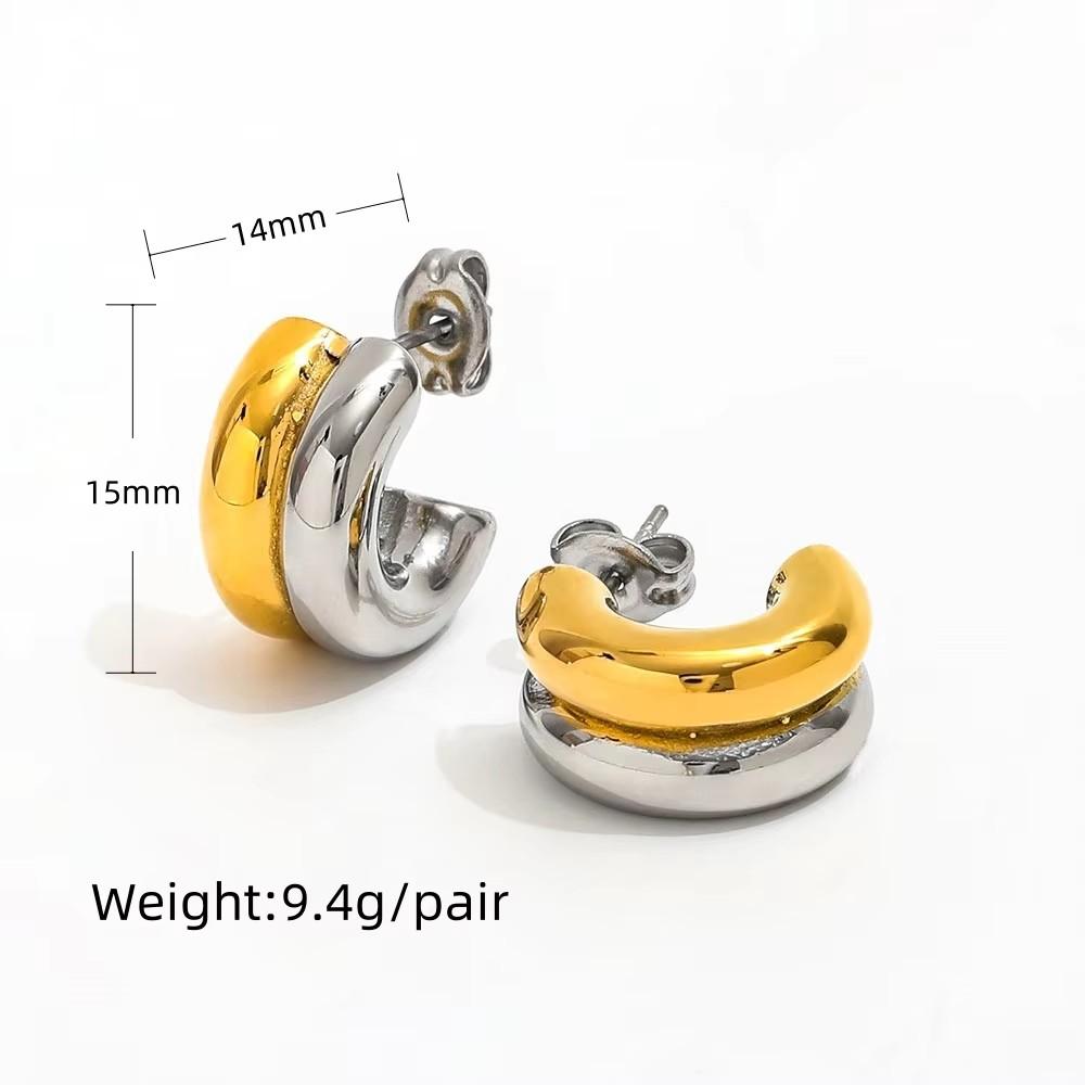 Fenny PVD Waterproof Smooth Shiny Chunky Two-tone Double Layer Hoop Stainless Steel Earring Gold Plated for Women золотой