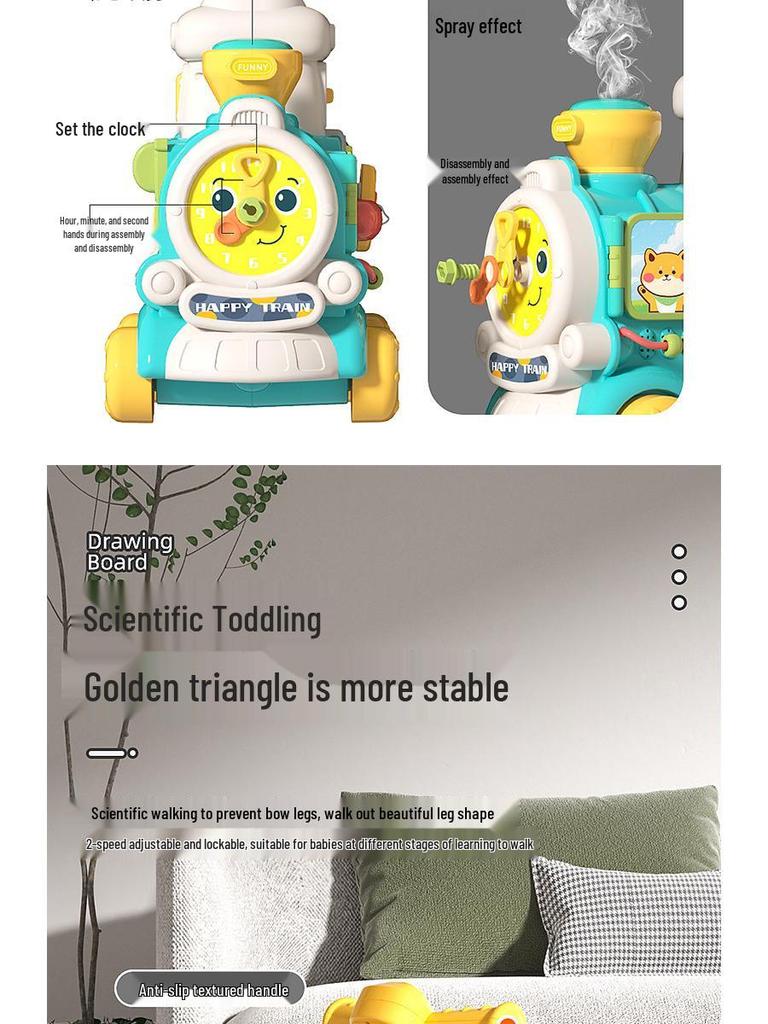 Baby Walker Stroller: Multi-functional Ride-On Steam Train Educational Toy