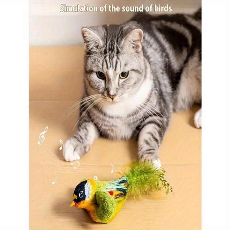 Interaktives Plüsch-Sprechendes Vogelspielzeug für Katzen, mit realistischen Zwitschergeräuschen, aus Kunstfaser mit künstlichen Federn, keine Batterie erforderlich