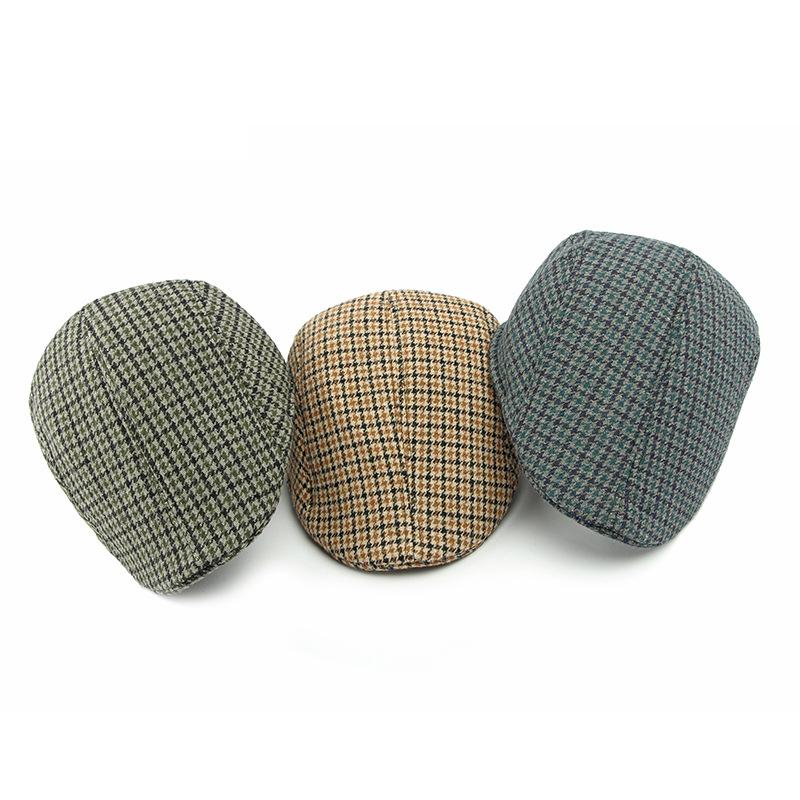 Kapelusz w wzór pepitki Męski Jesień Zima Średniego Wieku i Starszy Kapelusz typu Forward Ciepły Bawełniany Kapelusz Brytyjski Vintage Beret