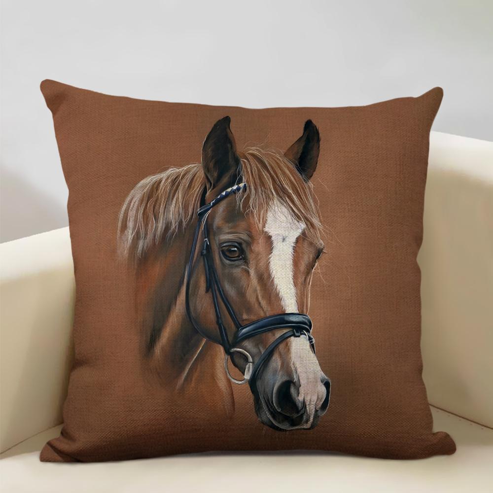 Farm Animals Horse Cushion Cover  45x45cm Linen Pillow Case Luxury Home Sofa Decoration Pillowcase Double-sided Printing