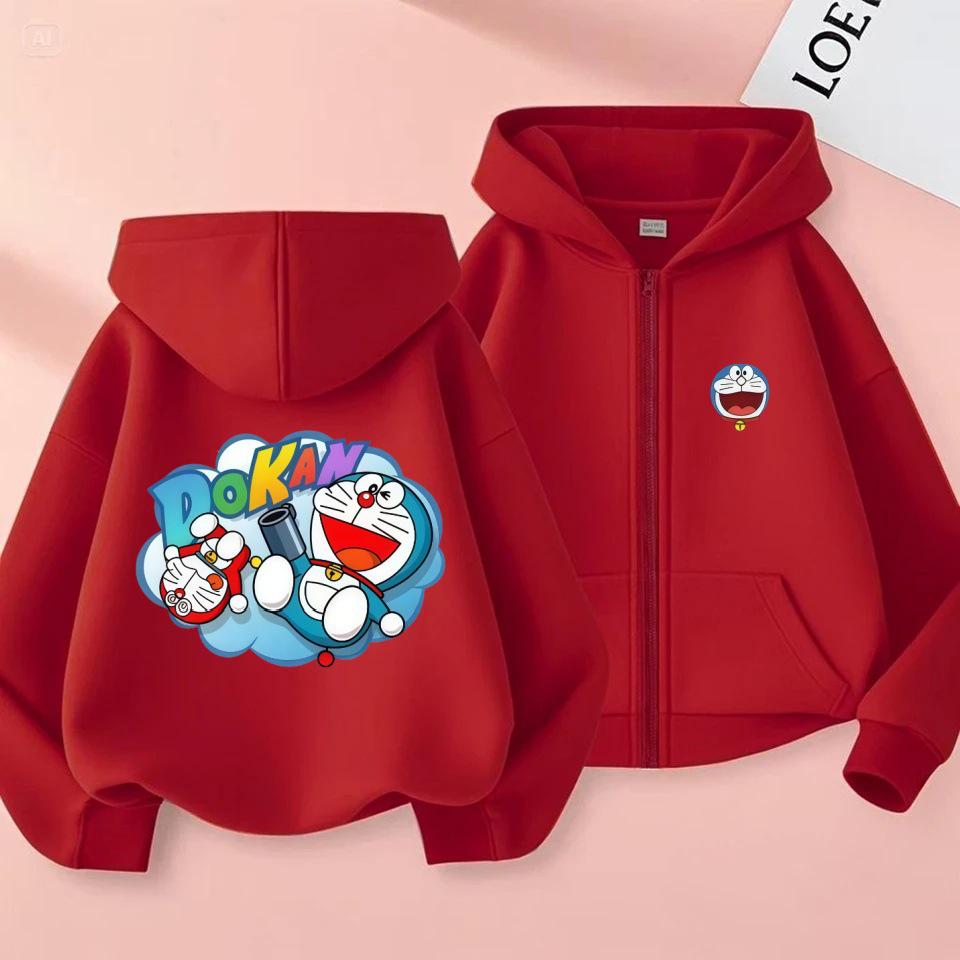 Doraemon POKAN Print Casual Loose Hoodie for Men, Women & Children - Spring/Autumn