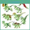 Conjunto de 8 blocos de montar fluorescentes de dinossauros jurássicos para crianças. Material atóxico e seguro.