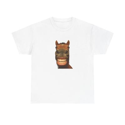 Unisex Erwachsenen T-Shirt Lustiger Tierausdruck Pferd Lächeln