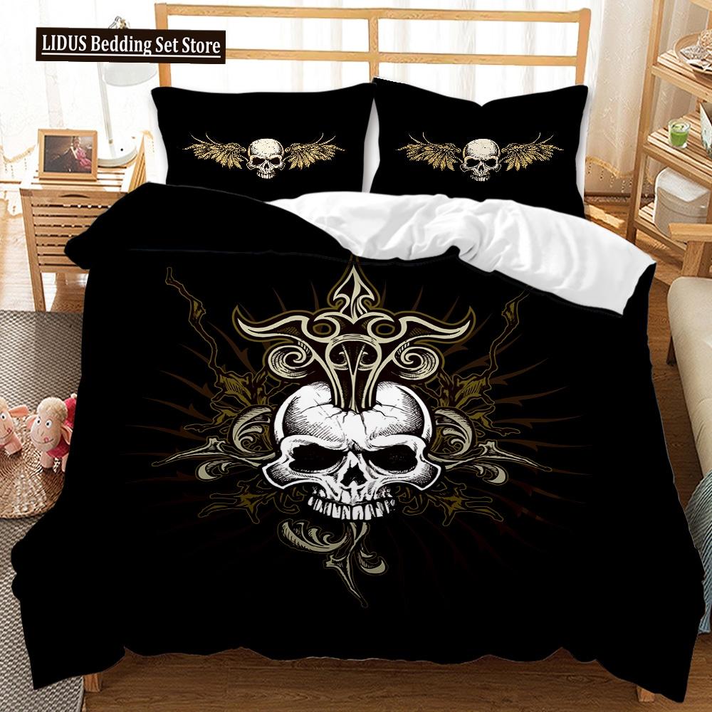 3D Skull Duvet Cover Set, Gothic Skull Bedding Sets,Skull Skeleton Comforter Cover Full Queen Size,Halloween Horror Quilt Cover
