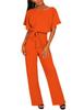 2024 Trendy Women's Summer Button Tie Short Sleeve Jumpsuit