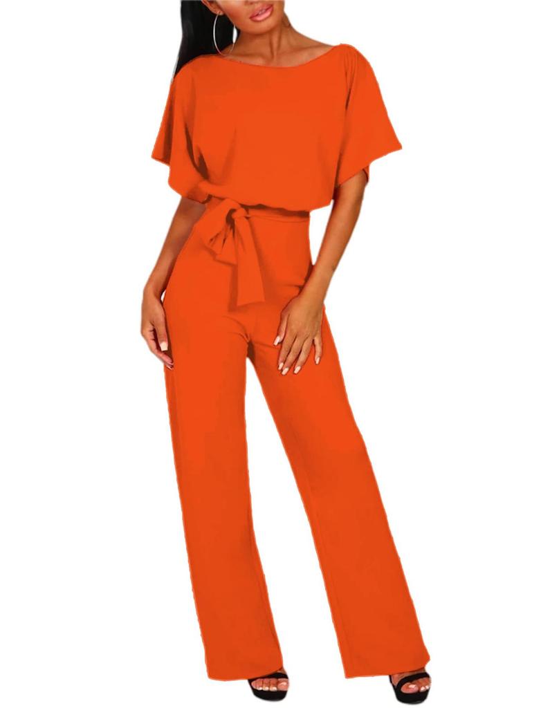 2024 Trendy Women's Summer Button Tie Short Sleeve Jumpsuit