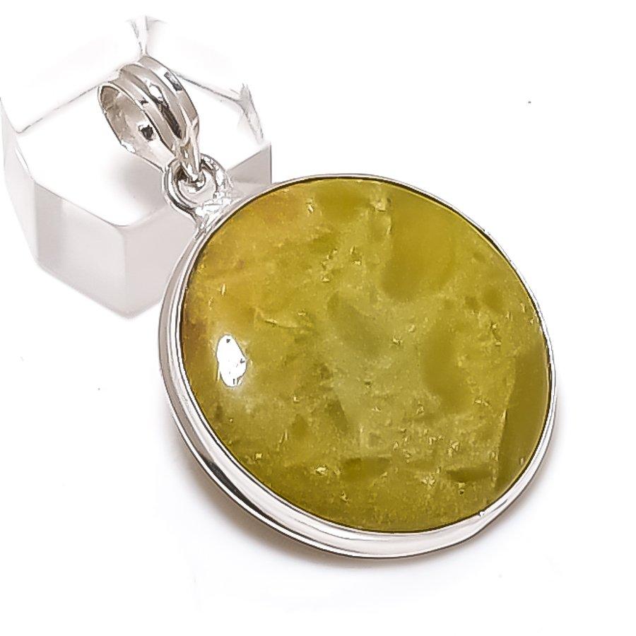 Swiss Green Opal Gemstone Handmade 925 Sterling Silver Pendant 1.85" z0f93