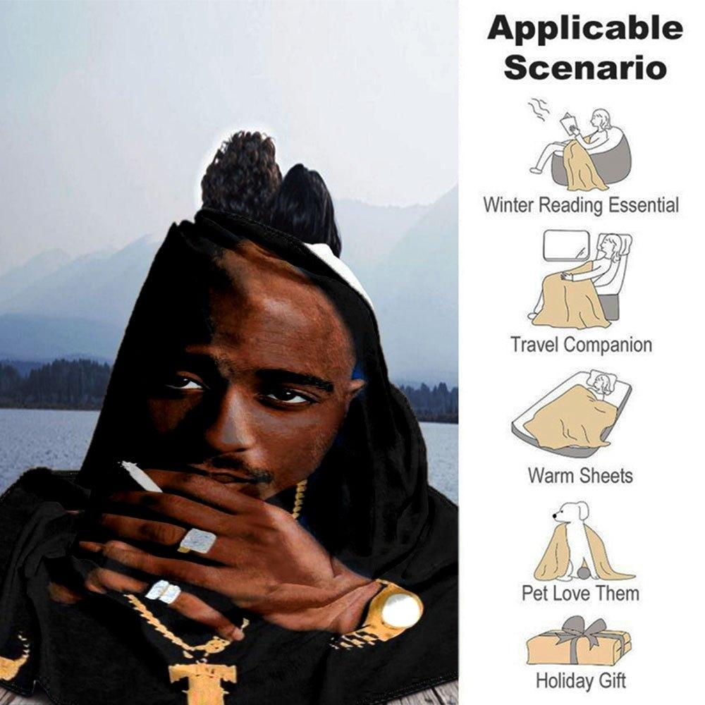 1pc 2PacHip Hop Blanket Soft Lightweight All Season Multi Purpose Throw for Sofa, Bed, Office & Picnics, French Style with Iconic Album Art & Quotes