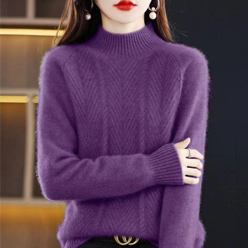 Women's Cashmere Sweater - Autumn/Winter High Neck Thick Knit Top, Loose Fit, Solid Color