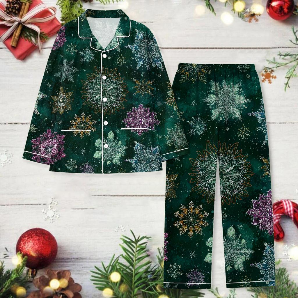 Ladies' Christmas Printed Long Sleeved Long Pants Casual Home Set