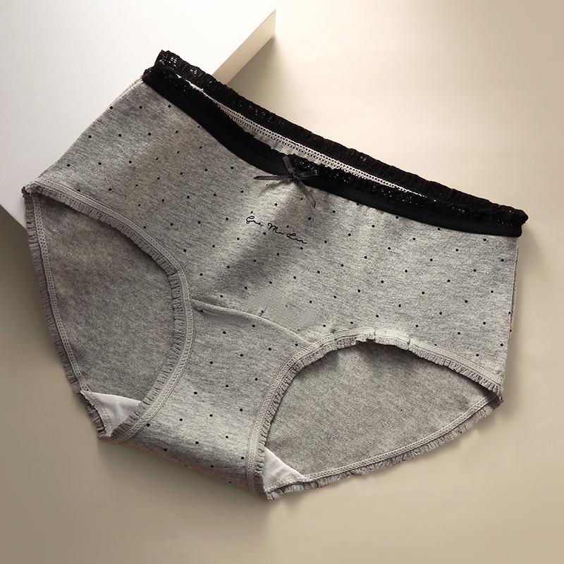 Female Spring and Summer Point Pure Cotton 10A Antibacterial Extended Skin Friendly Breathable Mid Waist Briefs