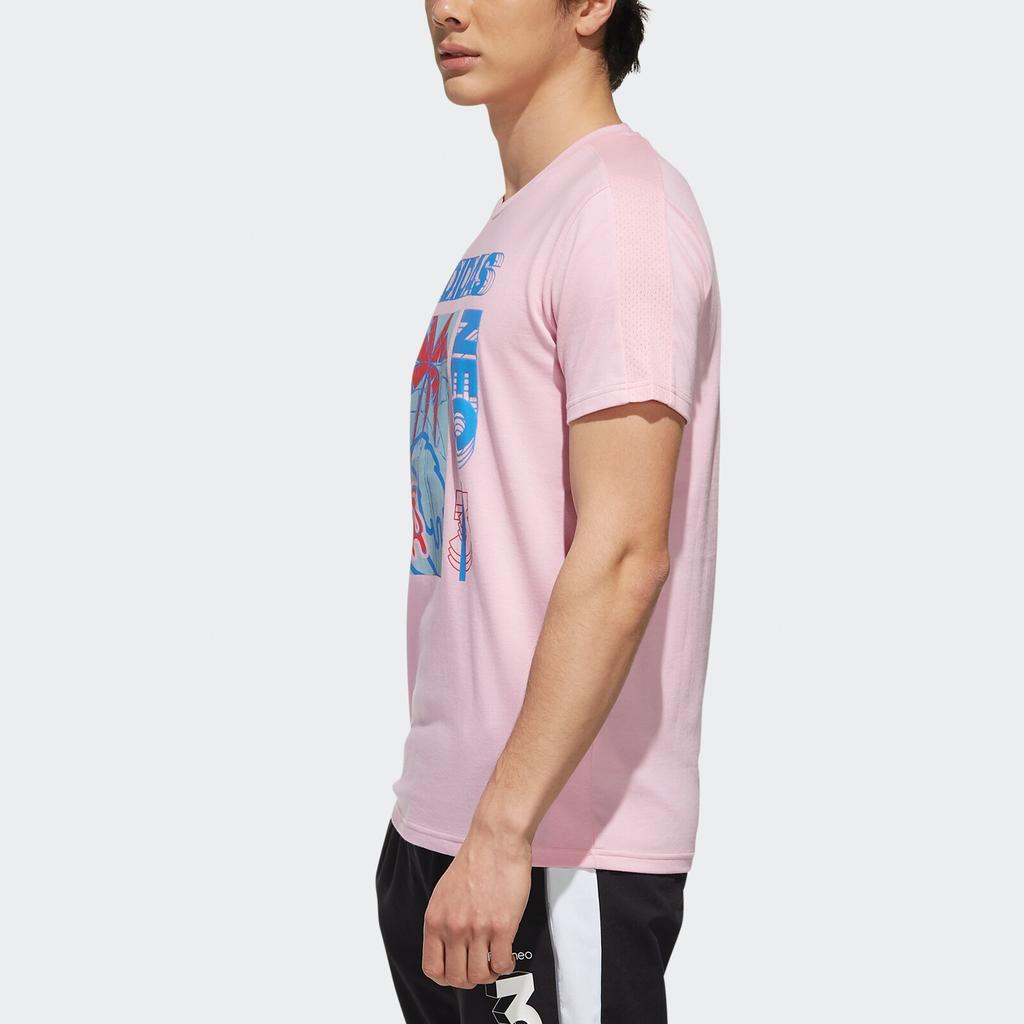 Adidas Neo Plant Print Sports Crew Neck Short Sleeve T-Shirt Men Tops Pink EJ7083
