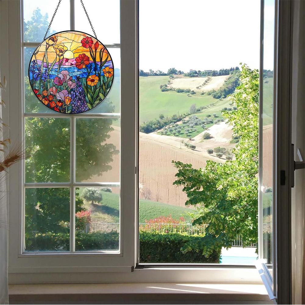 Wildblumen Hängeschmuck Buntglas Hängeanhänger Fensterhänger für das Außenfenster zu Hause für Fenster Tür