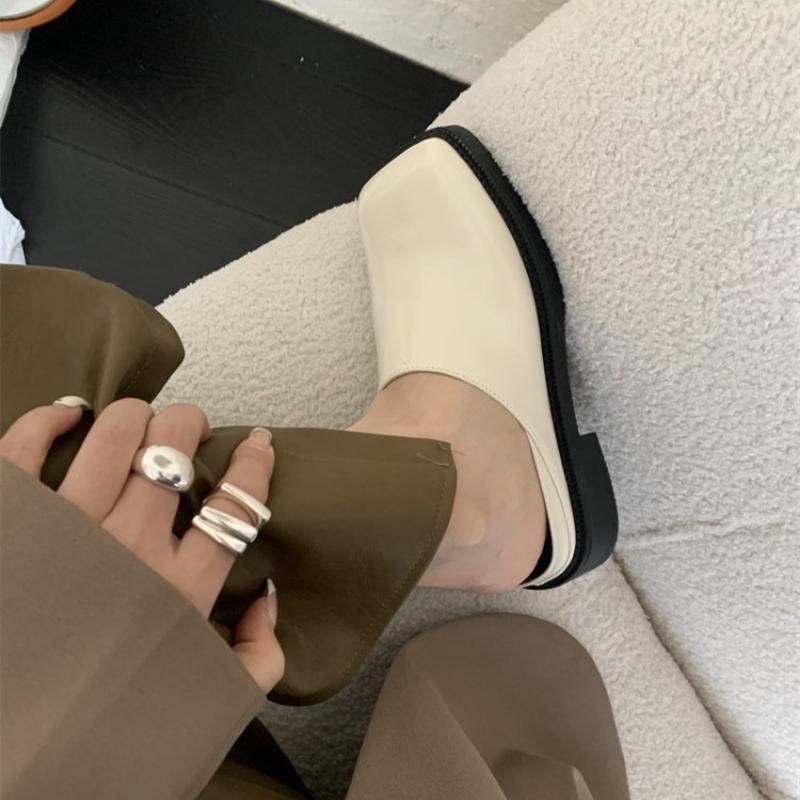 Sexy Women's Mid Heel Sandals Closed Toe Square Toe Half Slippers Home Leisure Slides Outdoor Street Walk Sandal Shoes for Women