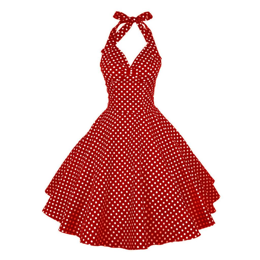 Vintage Polka Dot Cotton Blend Sleeveless Dress With Tie Waist For Casual And Party Wear