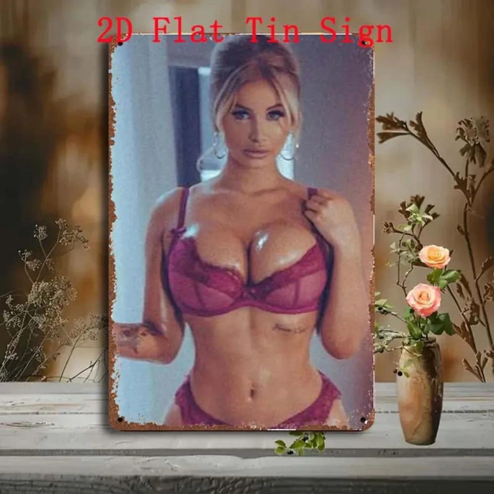 BRAHMIHITA Retro Tiefrotes Bikini-Mädchen Metallblechschild 20x30 cm - Vorgebohrte Wanddekoration für Hausbar Café Man Cave Halloween
