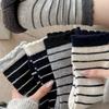 Striped Lace Wool Socks for Women, Mid-calf Socks for Spring and Autumn, Warm and Thick, Trendy Autumn Long Calf Socks