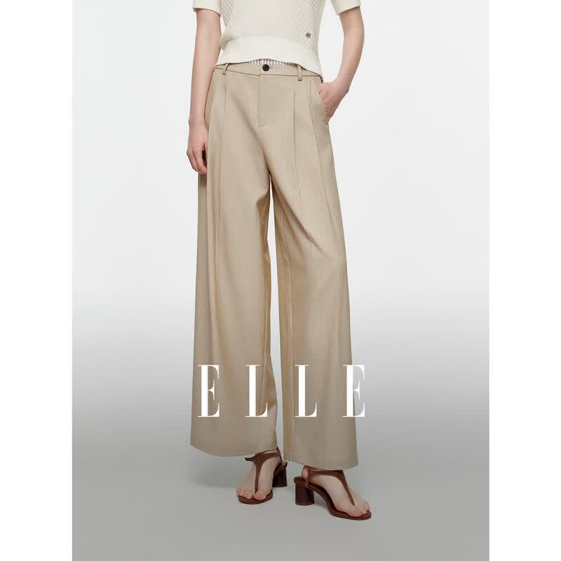 ELLE Women s Spliced Loose Wide-Leg Casual Suit Trousers L