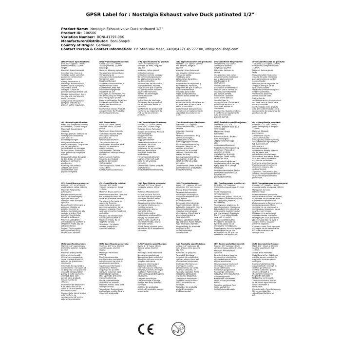 Robinet de sortie nostalgique canard patiné 1/2"