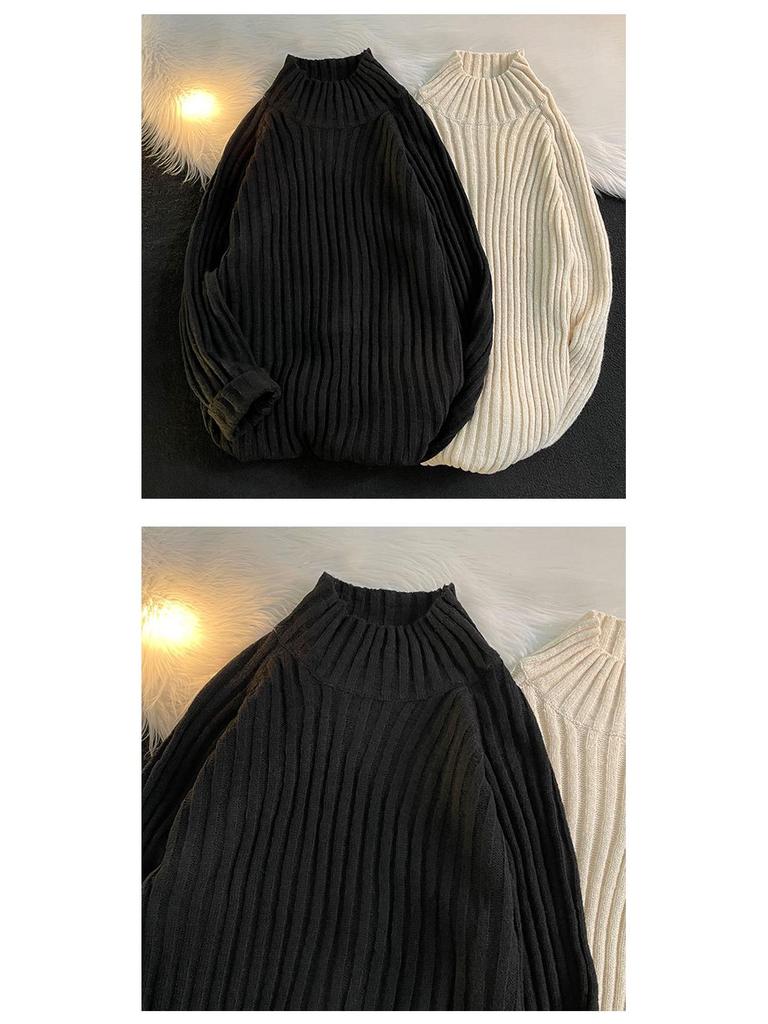 Unisex Hong Kong-Style High Collar Winter Sweater: All-Match Harajuku Inspired Pullover.