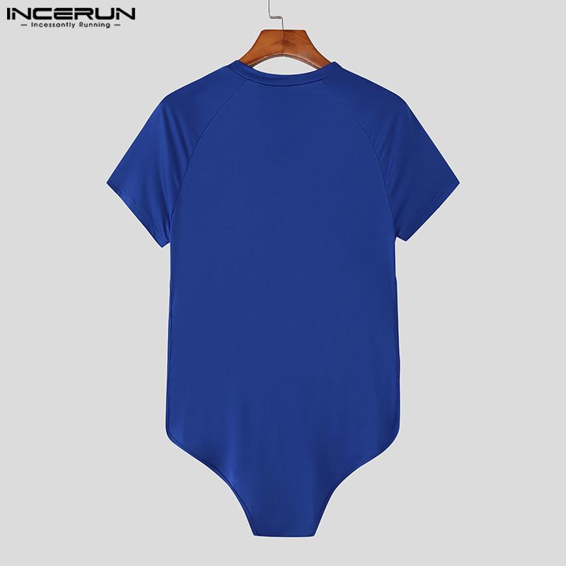 INCERUN Men Short Sleeve Hollow Bandage Fitted Jumpsuits Romper Homewear