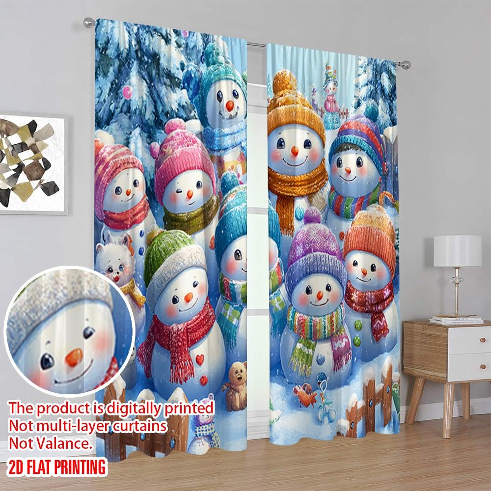 2 Stück, 2D-Flachdruck Lichtfilternde Vorhänge Schneemannfamilie Winter Vielseitig Langlebig Polyester (ohne Stange) Zimmerdeko Ldeal