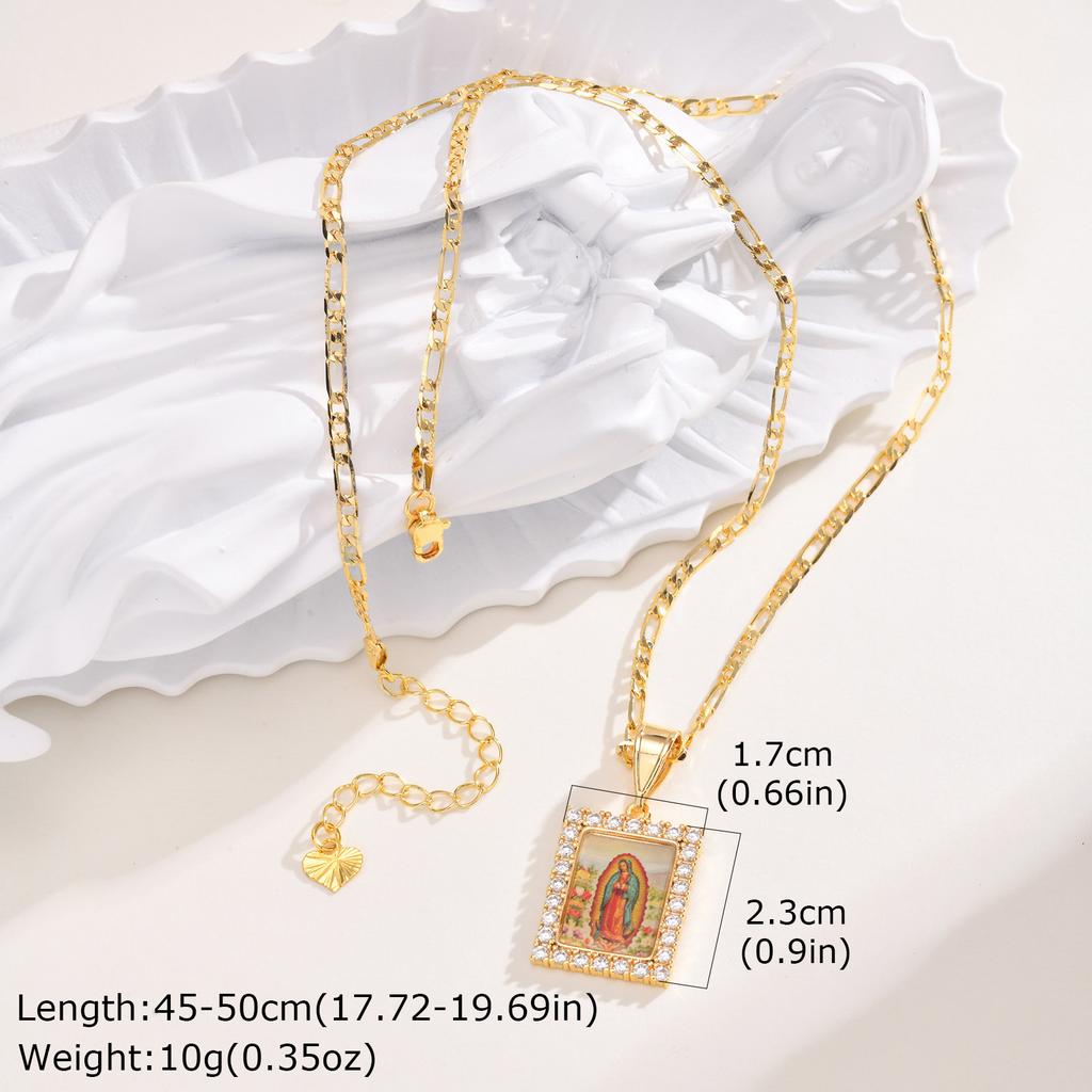 Vnox Dainty Virgin Mary Women Necklace Stainless Steel Chain Geometric Pendant Catholic Blessed Necklaces Religious Lucky Collar