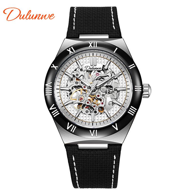 Dulunwe Skeleton Mechanical Watches Blue Roman Dial Watch for Men Automatic Watches Luxury Sports Waterproof Clock