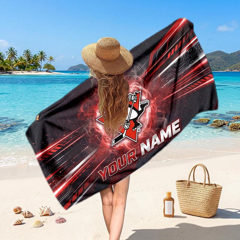 Pittsburgh Penguins Customized Name Text Beach Towel, Soft Absorbent Towel Beach Pool Travel Personal Gift