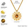 Fashion Gold Plated Flower Pendant Necklace for Women Round Natural Tiger Eye Stone Stainless Steel Necklace Waterproof Jewelry