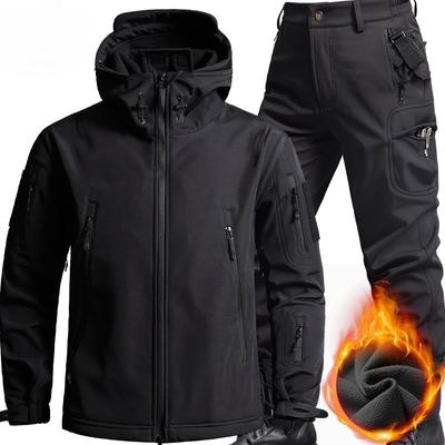 R Autumn and Winter Waterproof  Jacket Suit Men's Outdoo Plus Velvet Thickened Overalls Windproof Mountaineering and Cycling Warm L