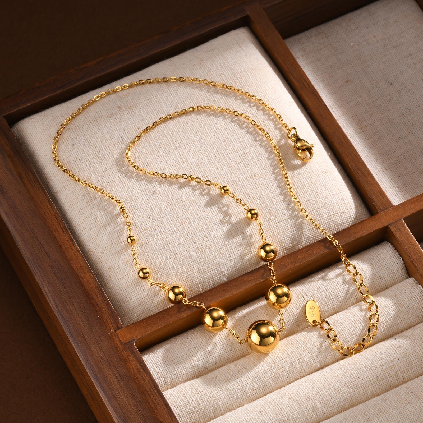 

Stainless Steel Necklaces for Women Girls Rolo Chain Fashion Beaded Necklace 18K Gold Color Jewelry Gift 40-45cm