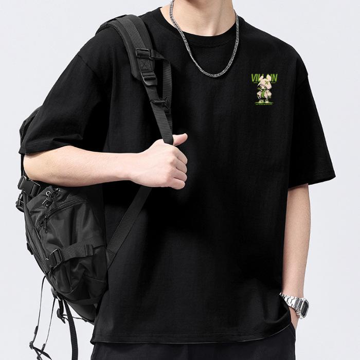 Summer Latest Mens Crew Neck Short-sleeved T-shirt Thin Everyday Youth Half-sleeved Top 3XL чёрный