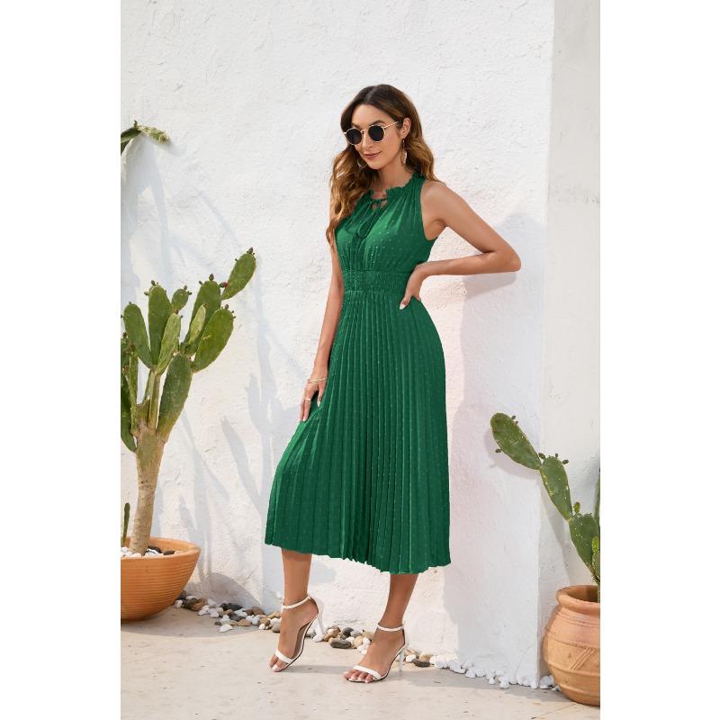 Šaty s vysokým pasem, plisované pod tlakem, bez rukávů, letní, ležérní, na dovolenou, cestovní