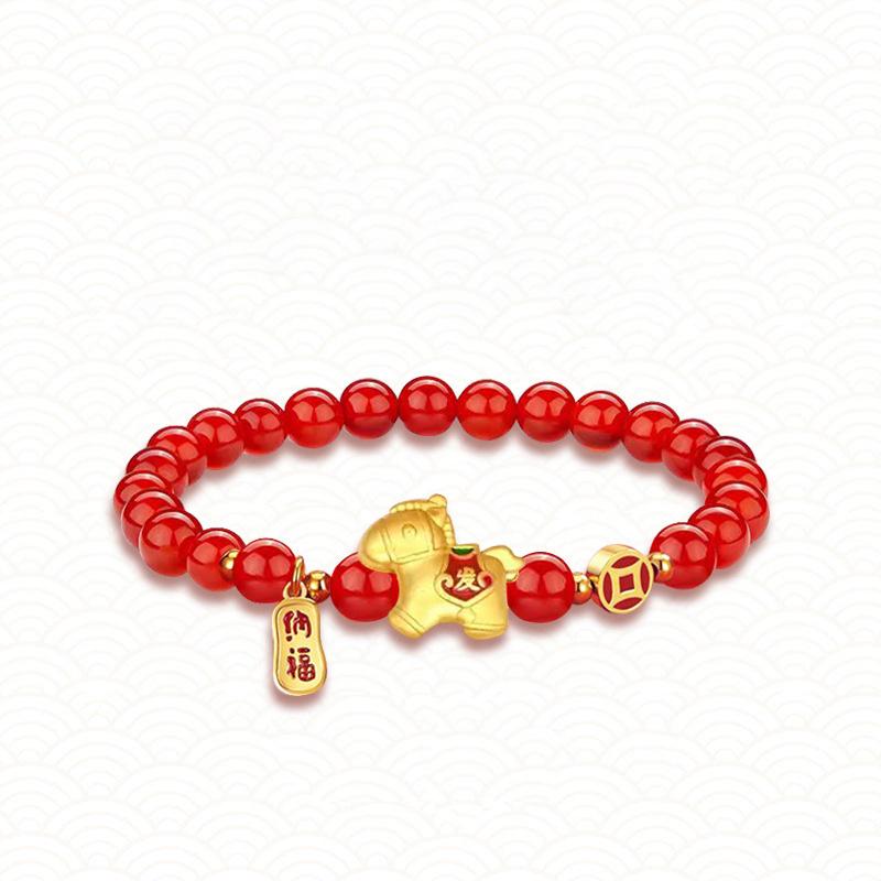 Lucky Red Bead Horse Bracelet for Women Exquisite Chinese Style Blessing Pendant Bracelets New Year Good Luck Wealth Jewelry