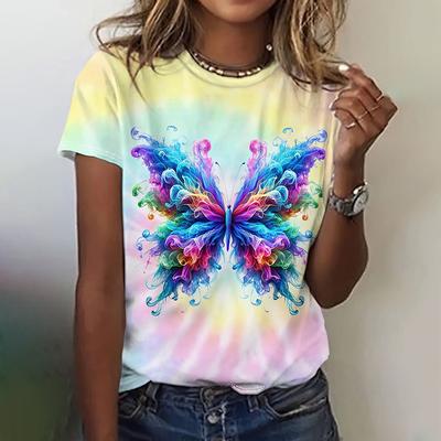 Summer Gradient Print Tshirt For Women Butterfly Pattern Tops Fashion Casual Loose T Shirt Oversized Short Sleeve Aesthetic Clot