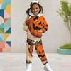 Girls Halloween Cartoon Printed Hooded 2 Piece Outfits Long Sleeve Kangaroo Pocket Top Cuffed Pants