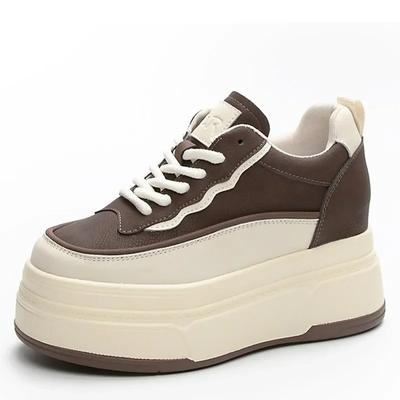 Fashion 9cm Cow Genuine Leather Casual Chunky Sneakers Wedge Platform Wedge Vulcanize Mixed Color Comfy Pumps Fashion Women Shoes
