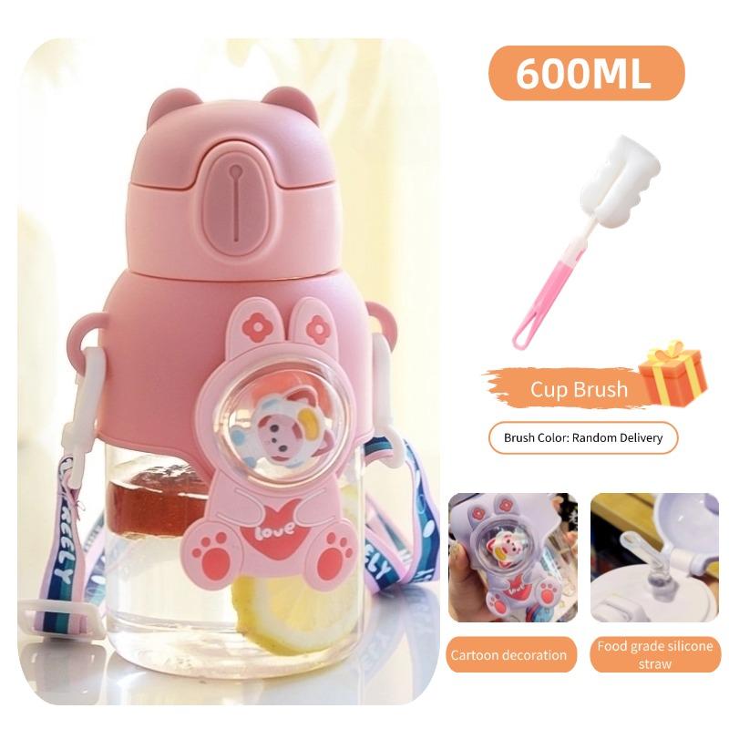 600ml Camping-Wasserflasche für Kinder BPA-frei Ein-Klick-Deckelöffnung Plastikwasserbecher Auslaufsicher Schüler-Trinkbecher Outdoor-Reisen