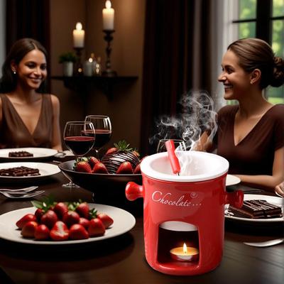 Ceramic Chocolate Fondue Mug with Forks Chocolate Melting Cup Fondue Cup for Party Home Birthday Picnics