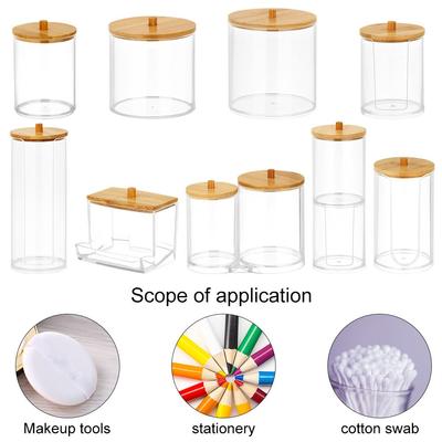 Dustproof Container Bathroom with Bamboo Lid Storage Box Makeup Cotton Pad Organizer Cotton Swabs Rod Bottle
