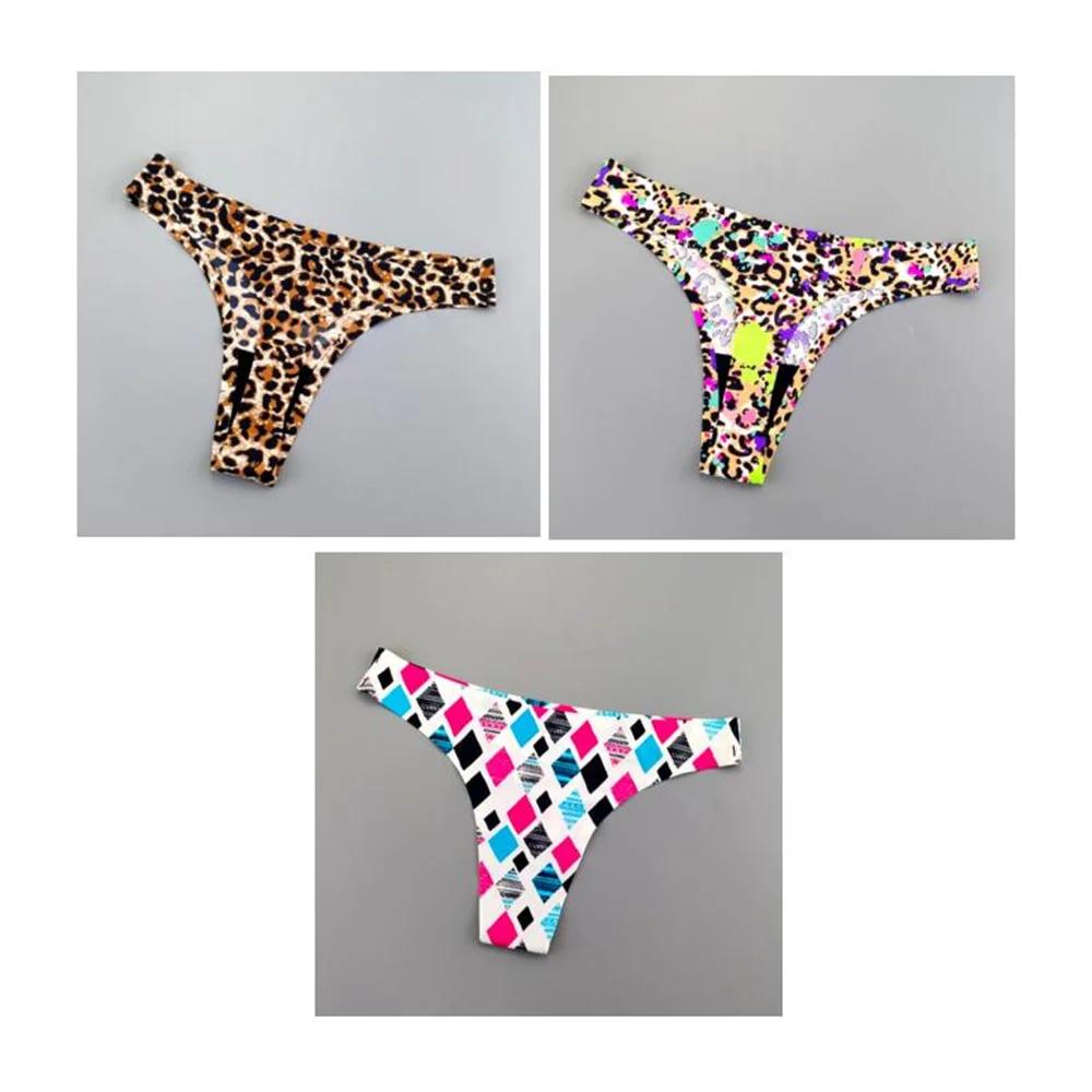 3 Pcs Leopard G String Womens Printed Thongs Ice Silk Seamless One Piece Ladies Sexy G-string Underwear Plus Size