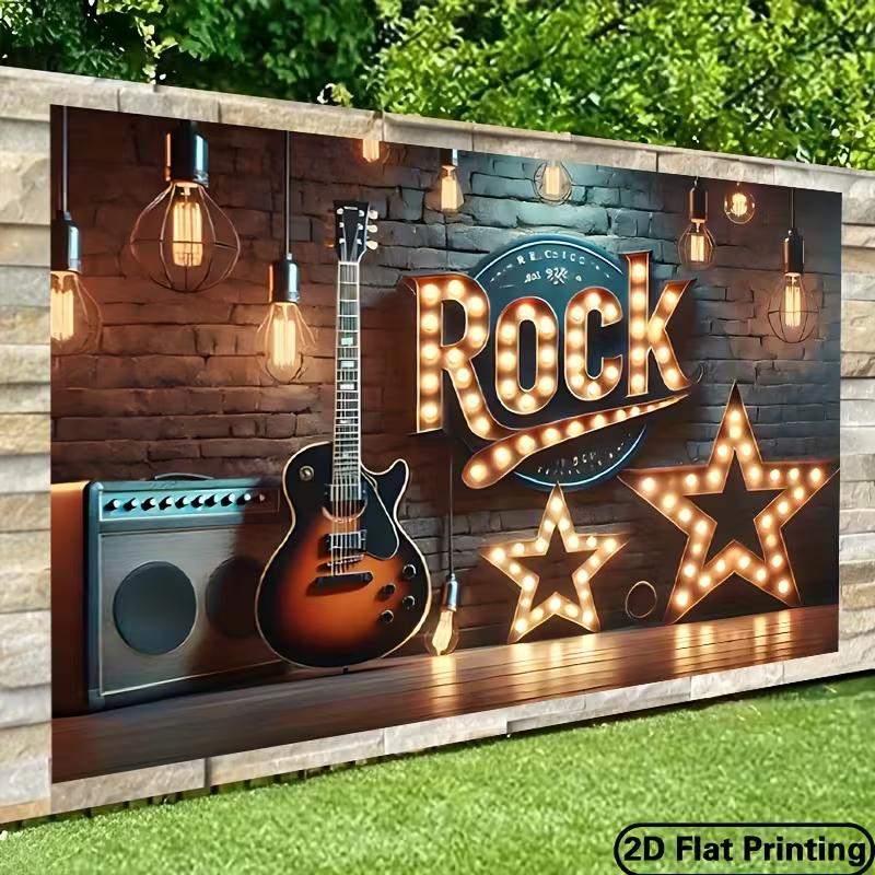 

Vintage Rock and Roll Backdrop with Electric Guitar and Amp 47.2x31.5inch/120*80cm